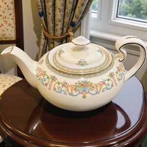 Aynsley Henley Bone China Teapot England Ivory Floral Gold Trim Vintage